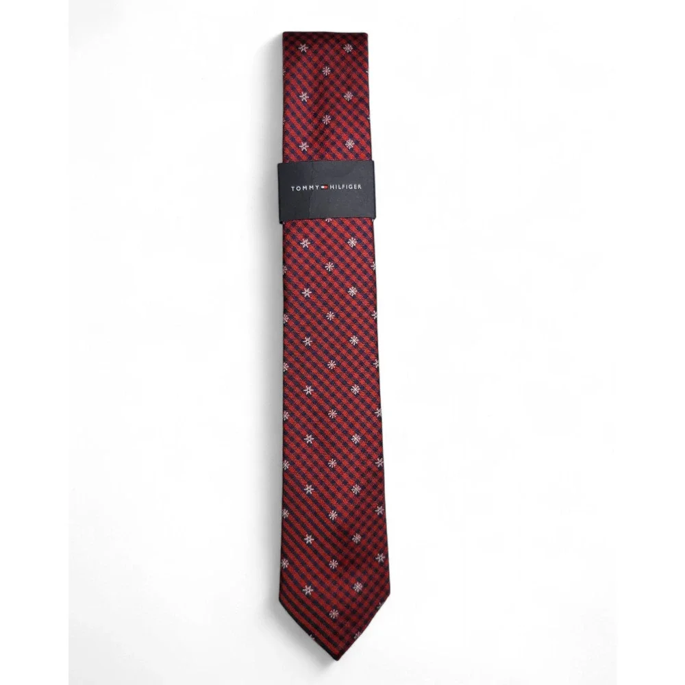 NWT TOMMY‎ HILFIGER Let it Snow Embroidered Christmas Holiday Red Check Boys Tie